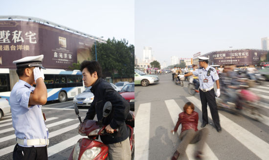 及时告知行人，引导良好的出行习惯，以及帮助弱势群体，也是杨警官每天的必要工作之一