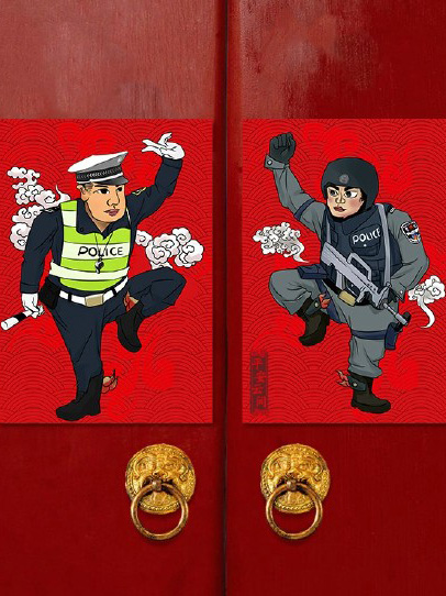 上海警察“门神”被百万网友追捧：“相信老百姓会看在眼里” （图）