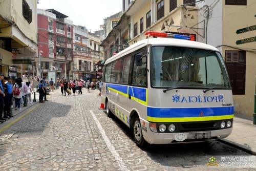 资料图:澳门移动警务室驻守在大三巴街。图片来源:澳门特区政府网站 资料图:澳门移动警务室驻守在大三巴街。图片来源:澳门特区政府网站