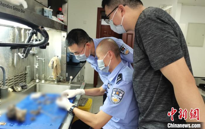 法医进行细节检验。　北碚区公安分局供图